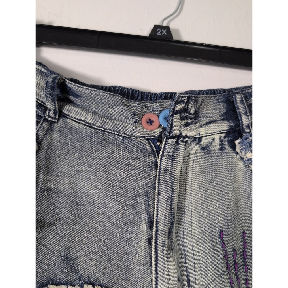 Blue Velvet Baggy Distressed Patchwork Boho Hippie Festival Jeans Large - Picture 9 of 16